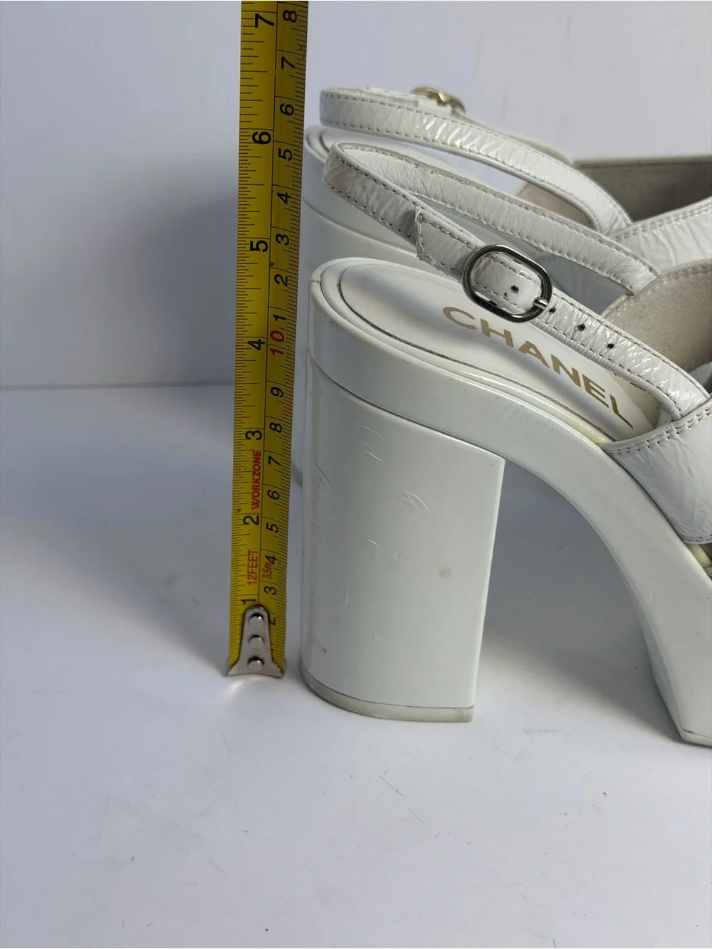 Chanel Pre-Fall 2023 Paris-Dakar Runway White Patent Leather Platform Slingback